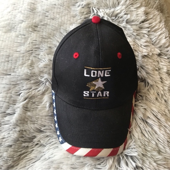 Lone Star Baseball Cap Black With Patriotic Piping White Logo Adjustable NWOT - Picture 5 of 10